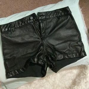 High waisted black leather shorts